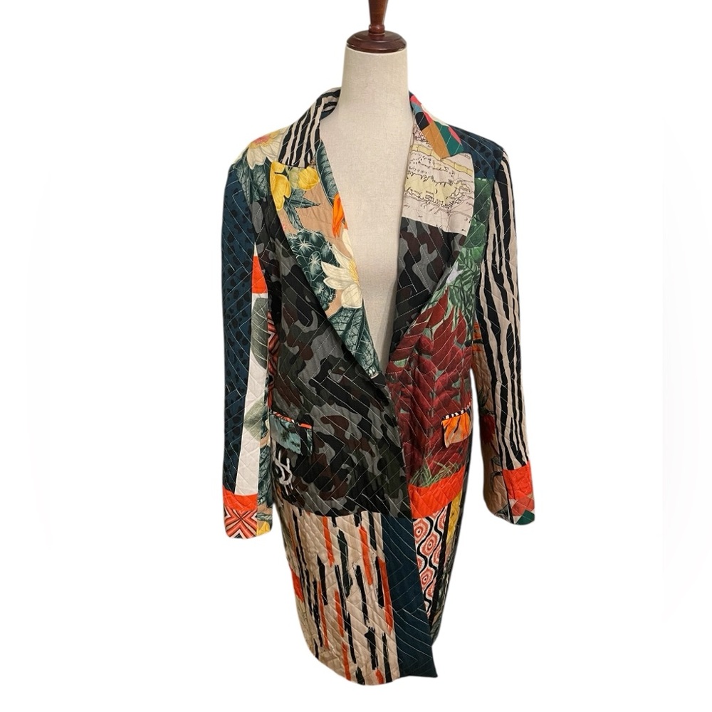 VILAGALLO Patchwork Quilted Blazer Jacket Coat